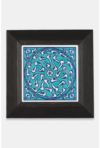 Kütahya Çini 10*10 Dç090 Rumi Deseni Mavi Beyaz Turkuaz Zemin