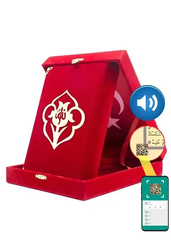 Kadife Kutulu Kur'an-ı Kerim (Hafız Boy, Güllü, Kırmızı)