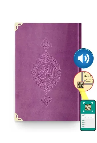 Rahle Boy Kadife Kur'an-ı Kerim (Lila, Yaldızlı, Mühürlü)