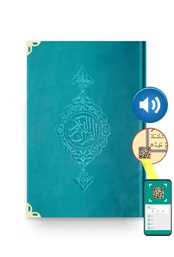 Çanta Boy Kadife Kur'an-ı Kerim (Turkuaz, Yaldızlı, Mühürlü)