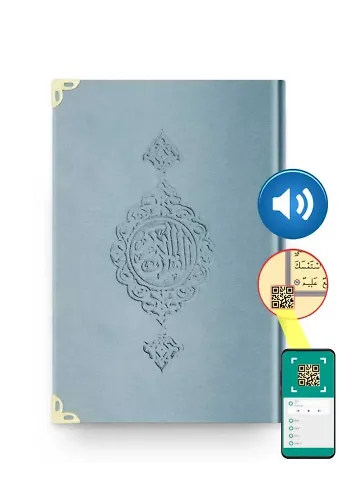 Orta Boy Kadife Kur'an-ı Kerim (Mavi, Yaldızlı, Mühürlü)