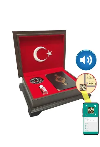 Ahşap Kutulu Kur'an-ı Kerim (0353 - Çanta Boy, Ay-Yıldız)