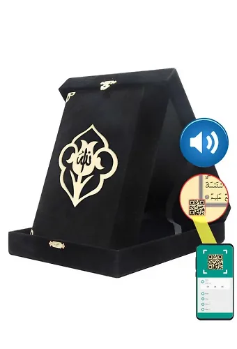 Kadife Kutulu Kur'an-ı Kerim (Rahle Boy, Güllü, Siyah)
