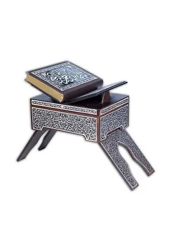 Rahleli Kanat Sandıklı Siyah Kaplama Gümüş Kur'an-ı Kerim (Orta Boy)