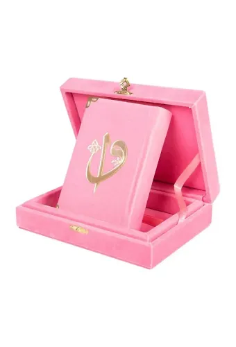Kadife Kutulu Kur'an-ı Kerim (Büyük Cep Boy, Elif-Vavlı, Pembe)