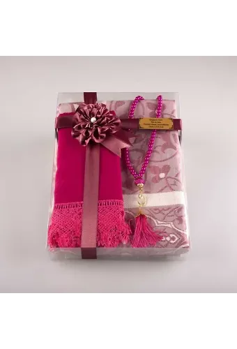 Tesbih Seccade Şal Set (Fuşya Pembe)