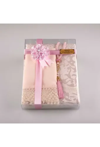 Şal + Seccade + Tesbih + Kuran Hediye Seti (Hafız Boy, Ekonomik Cilt, Bordo)