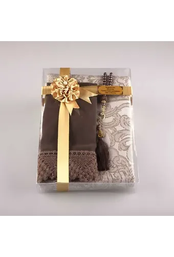 Yasin + Seccade + Tesbih Hediye Seti (Çanta Boy, Raşel Cilt, ŞemsLafzatullah, Gri)