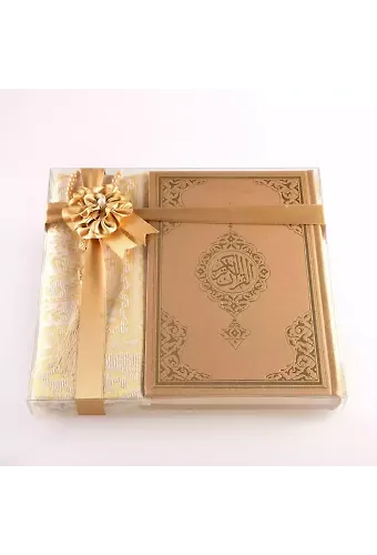 Seccade + Tesbih + Kuran Hediye Seti (Orta Boy, Gold, Ekonomik Cilt)