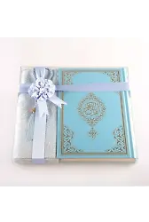 Seccade + Tesbih + Kuran Hediye Seti (Hafız Boy, Yeni Cilt, Açık Mavi)