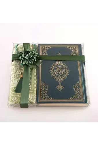 Seccade + Tesbih + Kuran Hediye Seti (Çanta Boy, Yeni Cilt, Yeşil)