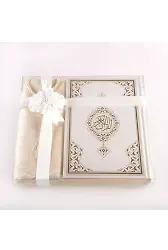 Seccade + Tesbih + Kuran Hediye Seti (Hafız Boy, Yeni Cilt, Beyaz)