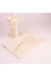 Tesbih + Seccade Hediye Seti (Desenli Dik Asetat Kutu, Krem)