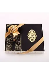 Seccade + Tesbih + Kuran Hediye Seti (Orta Boy, Kadife, Siyah, Lafzatullah)