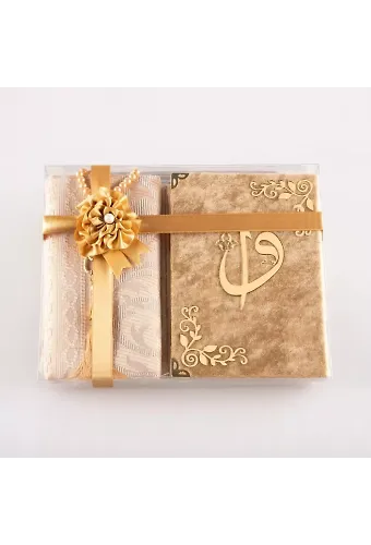 Yasin + Seccade + Tesbih Hediye Seti (Çanta Boy, Raşel Cilt, ŞemsLafzatullah, Gold)