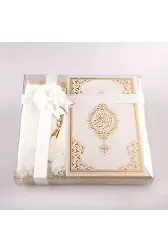 Şal + Seccade + Tesbih + Kuran Hediye Seti (Hafız Boy, Ekonomik Cilt, Beyaz)