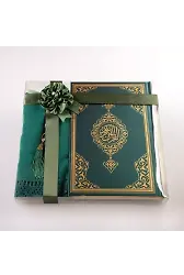 Şal + Seccade + Tesbih + Kuran Hediye Seti (Çanta Boy, Ekonomik Cilt, Yeşil)