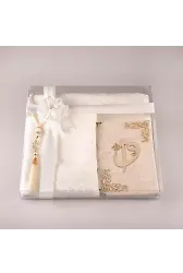 Şal + Seccade + Tesbih + Yasin Hediye Seti (Çanta Boy, ElifVav, Raşel Cilt, Krem)