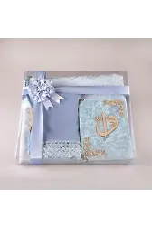 Şal + Seccade + Tesbih + Yasin Hediye Seti (Çanta Boy, ElifVav, Raşel Cilt, Bebe Mavi)