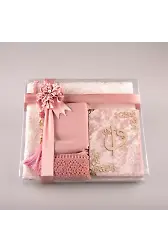 Şal + Seccade + Tesbih + Yasin Hediye Seti (Çanta Boy, ElifVav, Raşel Cilt, Bebe Pembe)