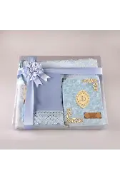 Şal + Seccade + Tesbih + Yasin Hediye Seti (Çanta Boy, Şems Lafzatullah, Raşel Cilt, Bebe Mavi)