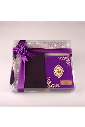Şal + Seccade + Tesbih + Yasin Hediye Seti (Çanta Boy, Şems Lafzatullah, Raşel Cilt, Mor)