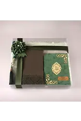 Şal + Seccade + Tesbih + Yasin Hediye Seti (Çanta Boy, Şems Lafzatullah, Raşel Cilt, Yeşil)