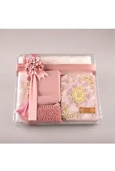 Şal + Seccade + Tesbih + Yasin Hediye Seti (Çanta Boy, Şems Lafzatullah, Raşel Cilt, Bebe Pembe)