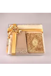 Şal + Seccade + Tesbih + Yasin Hediye Seti (Çanta Boy, Şems Lafzatullah, Raşel Cilt, Gold)
