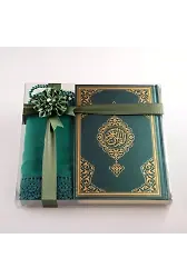 Şal + Tesbih + Kuran Hediye Seti (Hafız Boy, Standart Cilt, Yeşil)