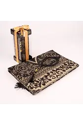 Tesbih + Seccade Hediye Seti (Desenli Dik Asetat Kutu, Siyah)