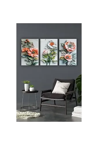 Çiçek 3d 3lü Mdf Tablo