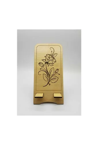 Ahşap Telefon Standı Gül Desenli