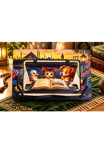 Sevimli Hayvanlar Ahşap Çocuk Kitap Okuma ve Tablet Standı
