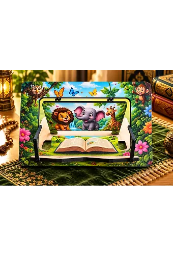 Sevimli Orman Hayvanları Temalı Ahşap Masaüstü Kitap ve Tablet Standı