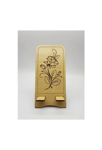 Ahşap Telefon Standı Gül Desenli