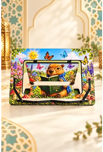 Sevimli Kapibara Tasarımlı Ahşap Kitap ve Tablet Standı