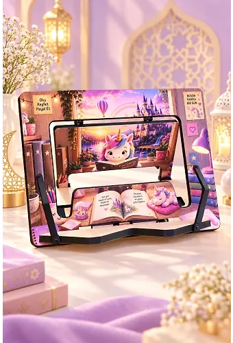 Masalsı Unicorn Temalı Ahşap Kitap ve Tablet Standı