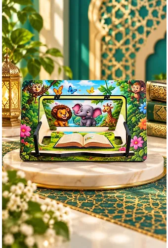 Sevimli Orman Hayvanları Temalı Ahşap Masaüstü Kitap ve Tablet Standı