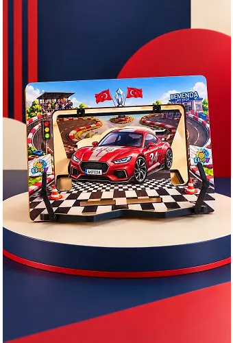 Spor Araba Temalı Ahşap Masaüstü Kitap ve Tablet Standı